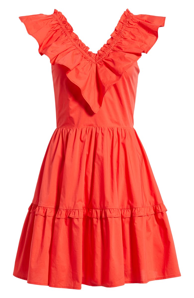 LAYERED WITH LOVE 'Lil Alessandra Ruffle Tiered Cotton Fit & Flare Minidress, Alternate, color, Hot Coral