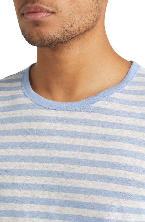 Hugo Boss Open Blue Pure Linen Horizontal Striped T Shirt In Open Blue