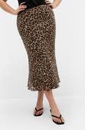 City Chic Kyra Leopard Print Midi Skirt