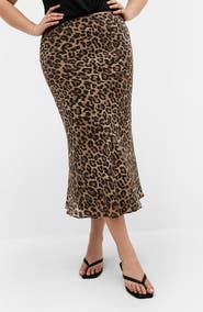 City Chic Kyra Leopard Print Midi Skirt