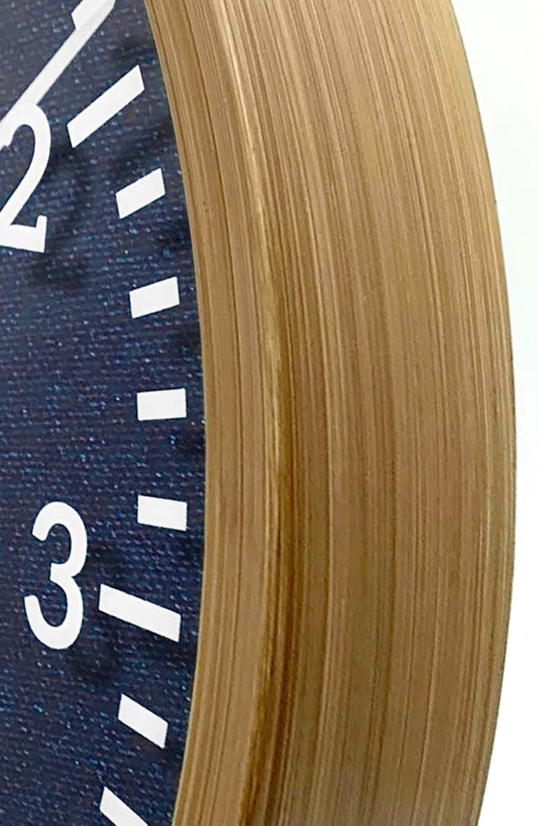 CROSLEY Oak Finish & Denim Analog Wall Clock, Alternate, color, Brown And Blue