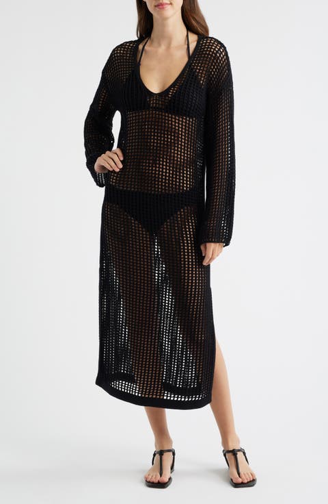 Christie Open Stitch Long Sleeve Cover-Up Maxi Dress