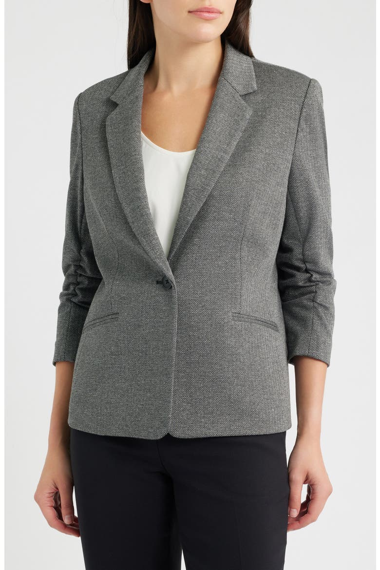 Herringbone One-Button Blazer, Alternate, color, ANNE BLACK/ GREY