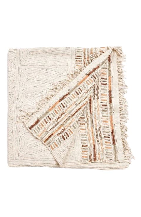 Unah Coral Fully Hand Embroidered Handwoven Organic Cotton Throw