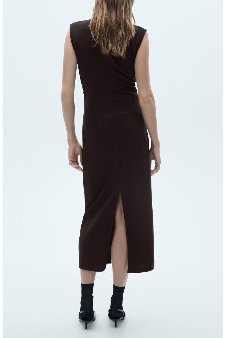 Gathered Detail Herringbone Stitch Knit Dress, Alternate, color, CHOCOLATE