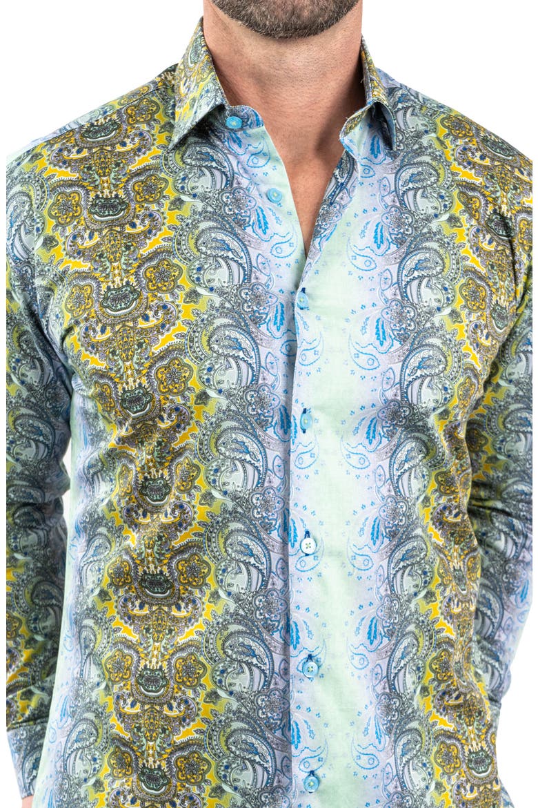 Fibonacci Paisleyluxe Green Contemporary Fit Button-Up Shirt, Alternate, color, GREEN