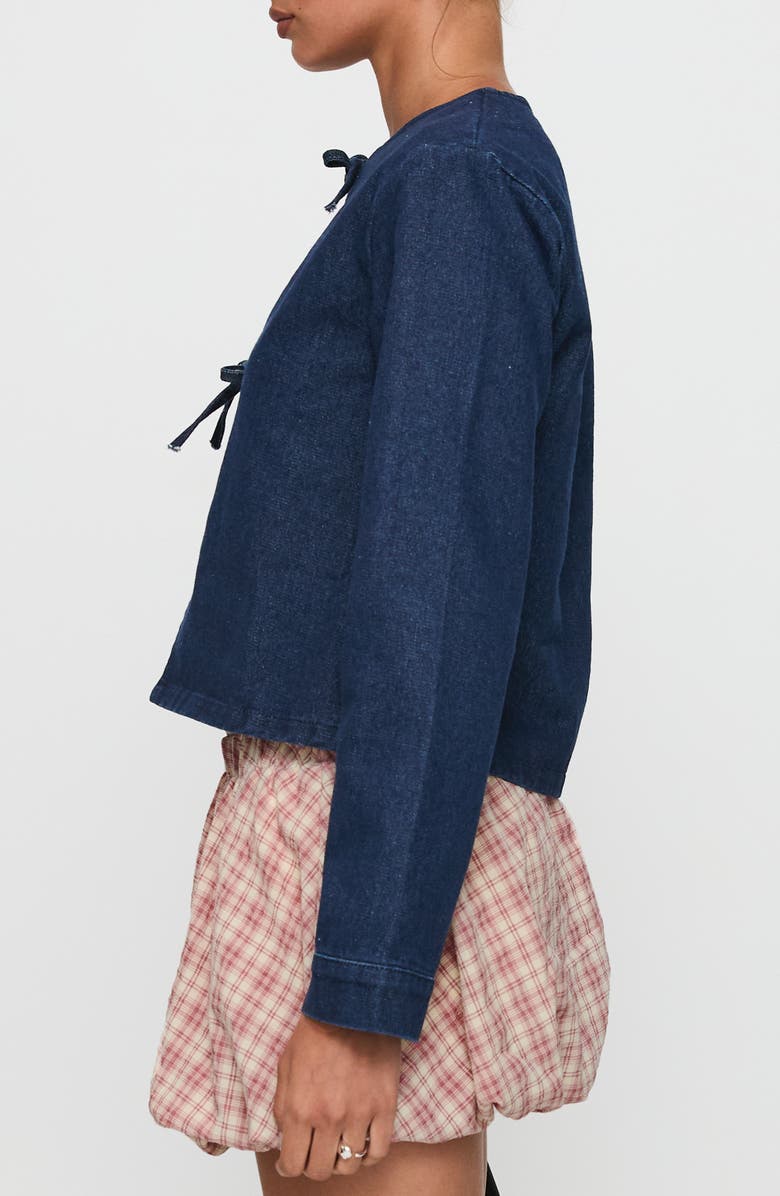 Princess Polly Never Alone Tie Front Cotton Denim Jacket, Alternate, color, Denim