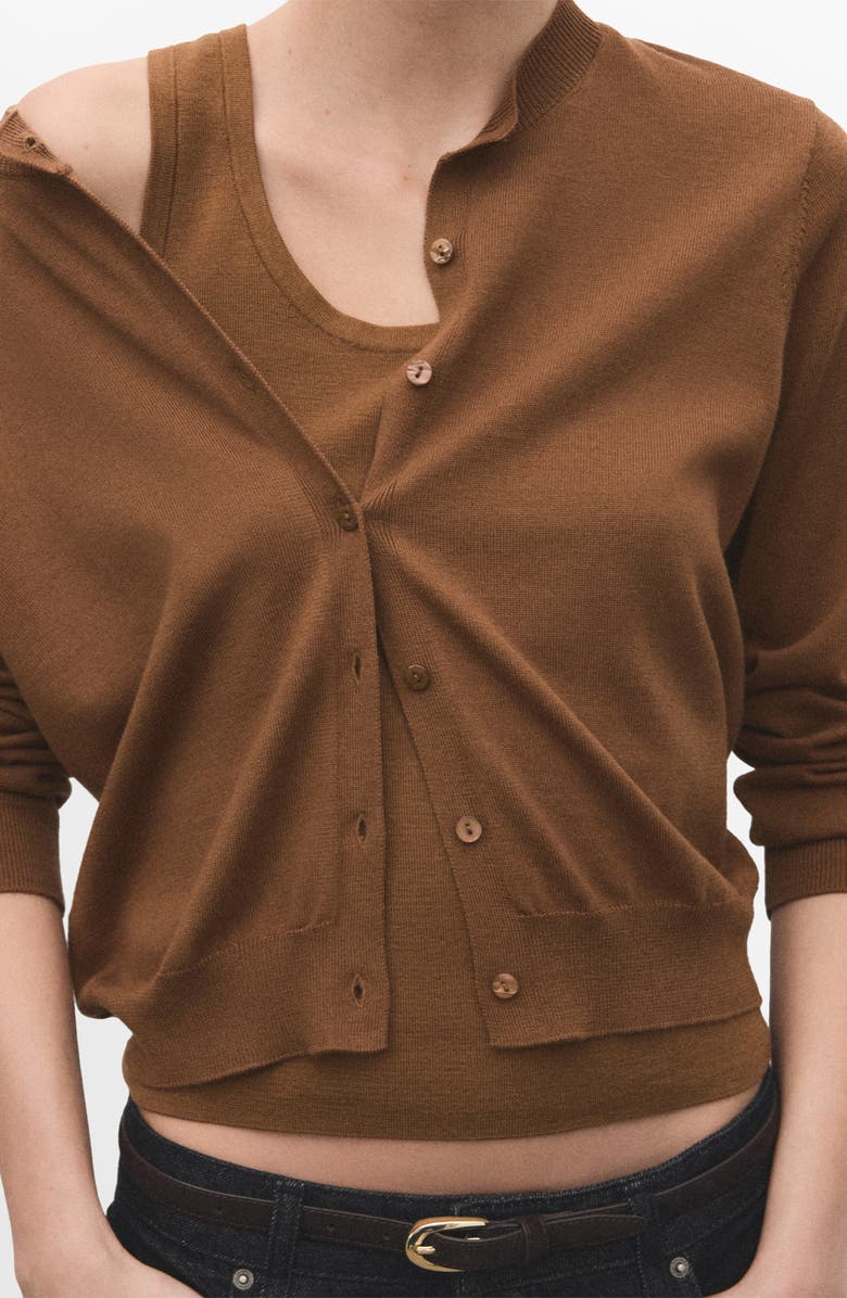 MANGO Wool & Cotton Cardigan, Alternate, color, Tobacco Brown