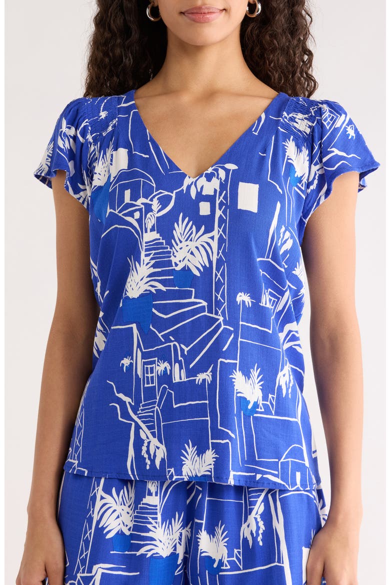 Mims Town Dade Ruffle Sleeve Top, Alternate, color, WHITE-BLUE-MULTI