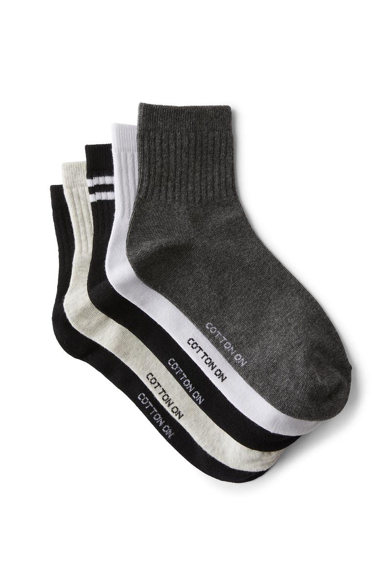 Cotton On 5Pk Quarter Crew Sock, Alternate, color, Black Stripe Grey Mix