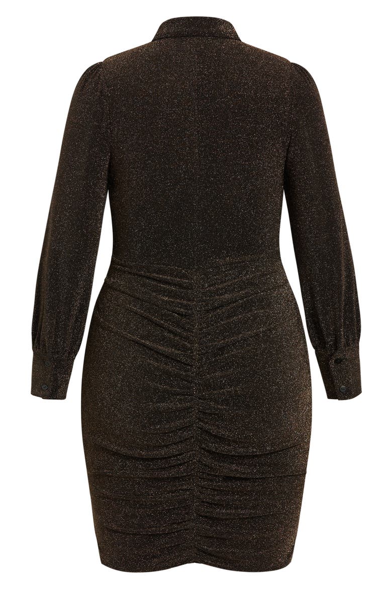 Estrella Ruched Metallic Long Sleeve Shirtdress, Alternate, color, SHIMMER