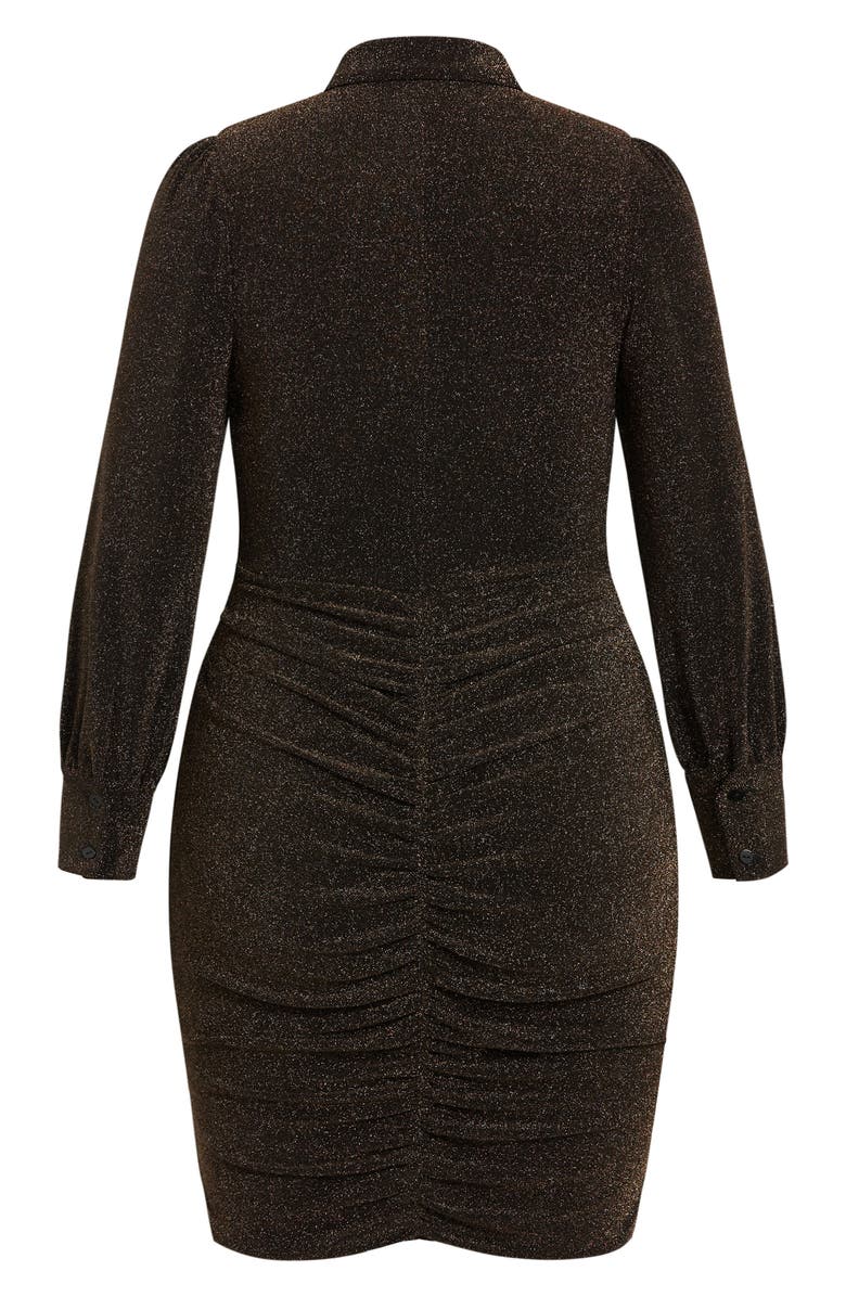 City Chic Estrella Ruched Metallic Long Sleeve Shirtdress, Alternate, color, Shimmer