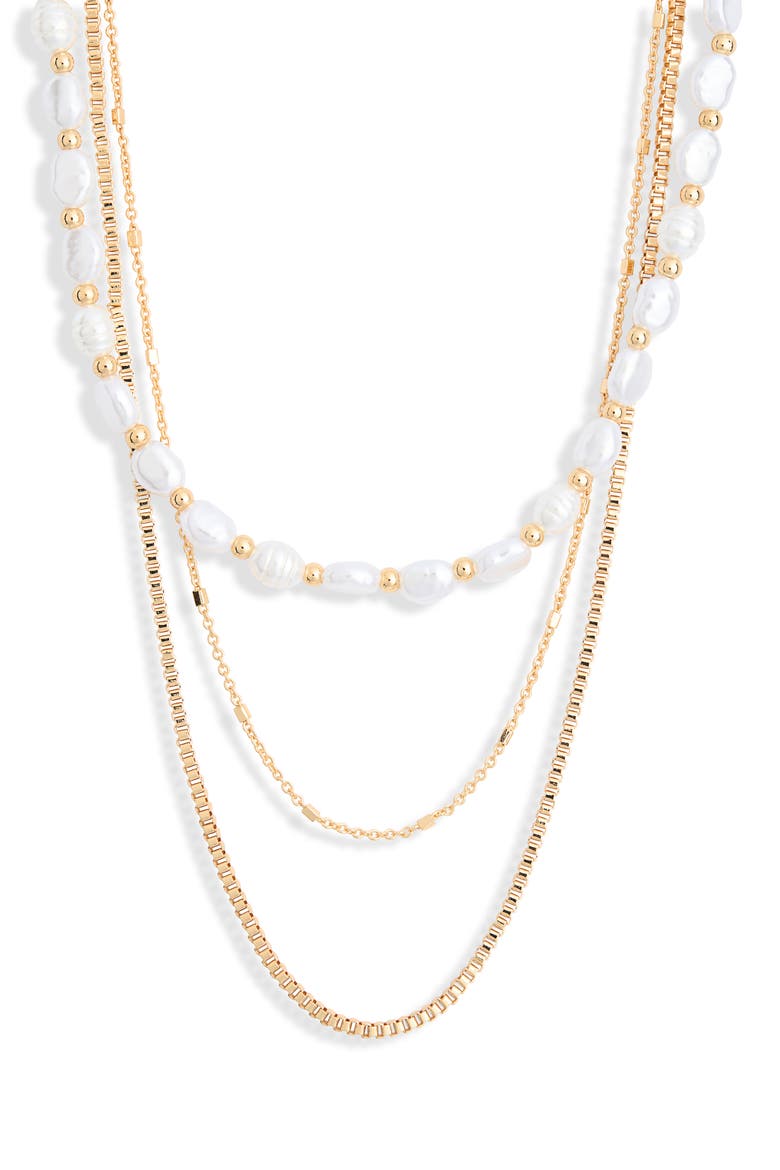 Faux Pearl Layered Chain Necklace, Main, color, WHITE- GOLD
