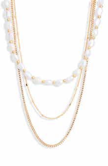 NORDSTROM RACK Faux Pearl Layered Chain Necklace