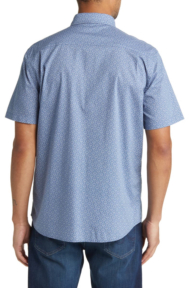 Faherty Playa Diamond Print Stretch Short Sleeve Organic Cotton Button-Down Shirt, Alternate, color, 