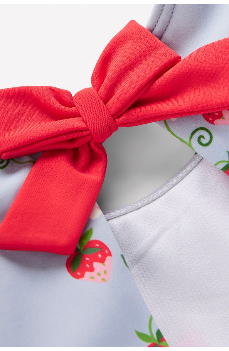 Mini Boden Kids' Puff Sleeve One-Piece Swimsuit, Alternate, color, Misty Blue Strawberry Vine