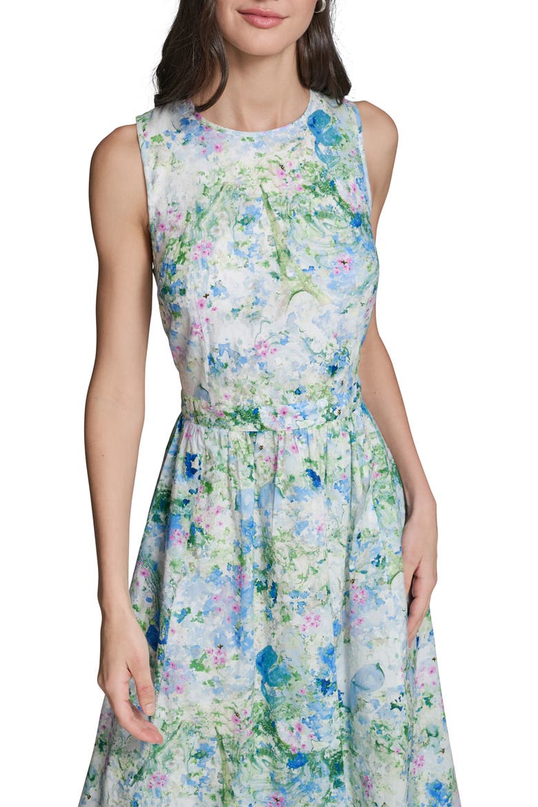 Print Tie Back Midi Dress, Alternate, color, SKY BLUE MULTI