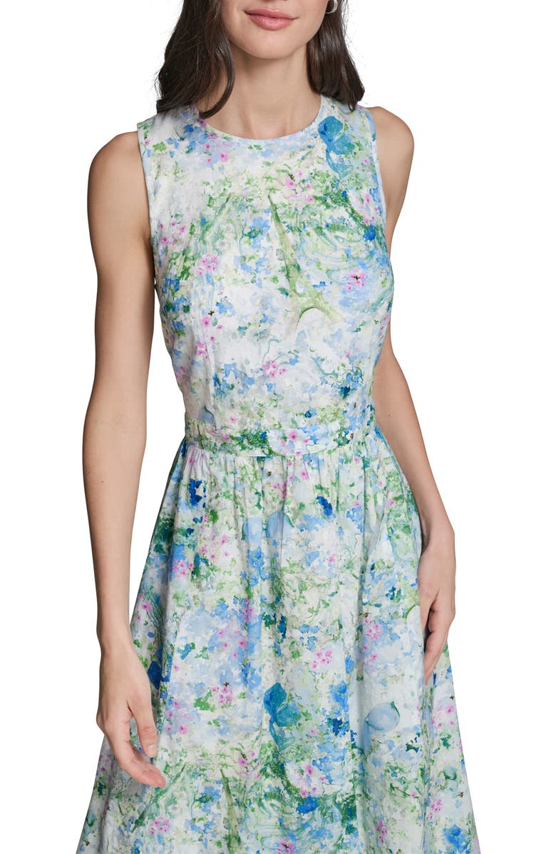 KARL LAGERFELD PARIS Print Tie Back Midi Dress, Alternate, color, Sky Blue Multi