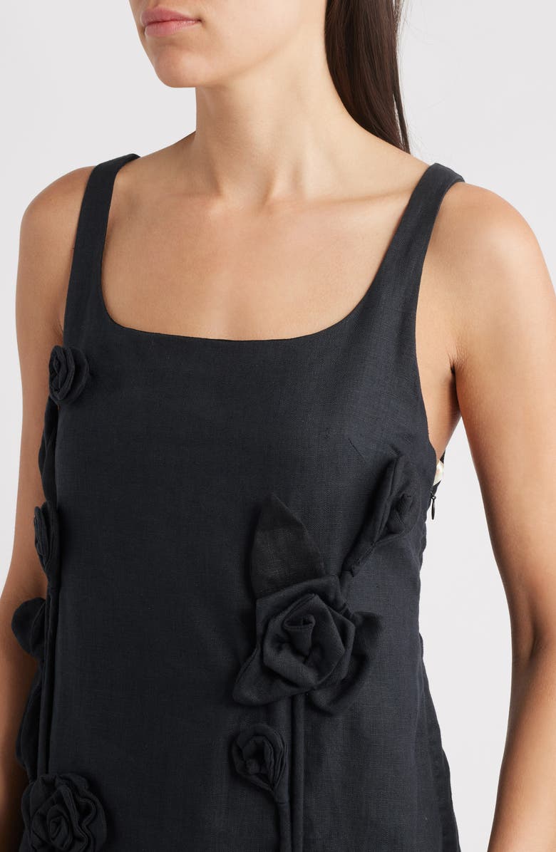 FARM Rio Rosette Linen Minidress, Alternate, color, Black