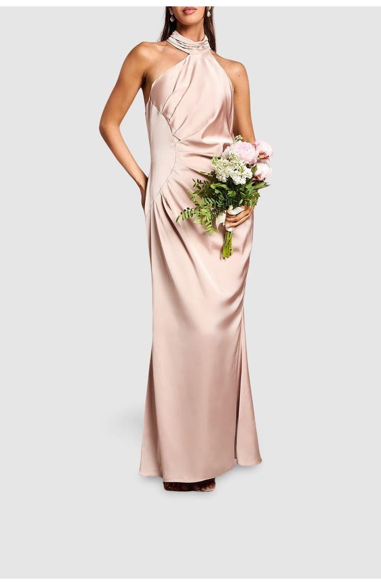 Coast Satin Asymmetric Neck Maxi Dress, Alternate, color, Mocha