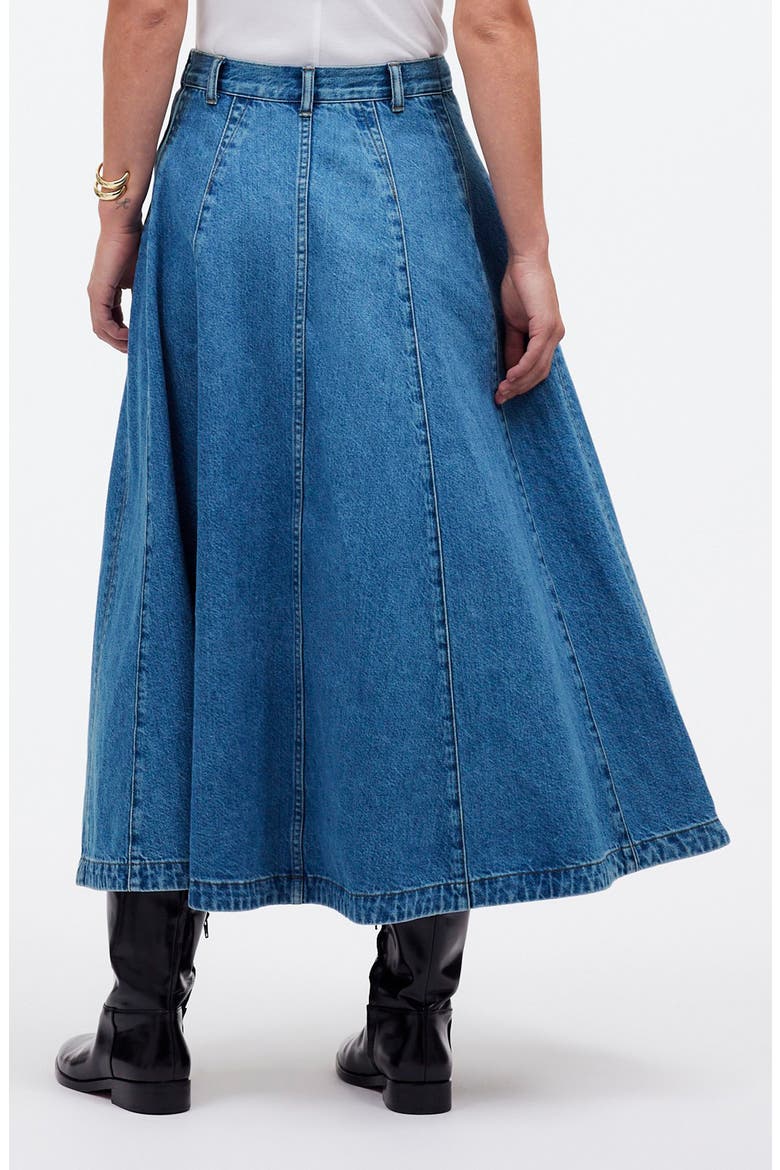 Circle Denim Midi Skirt, Alternate, color, JAVA WASH