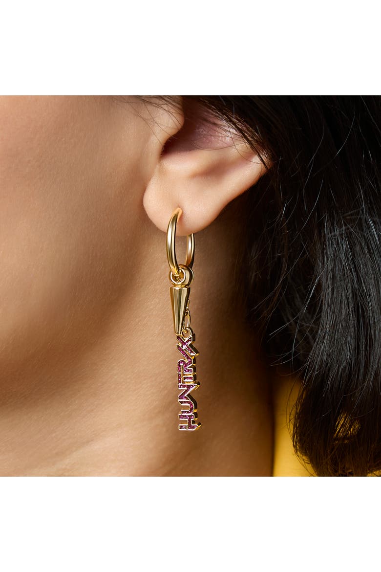 Jewelry Huntrix Hoop Earrings Official License, Gold-Tone Hoops with Drop Huntrix Charm, K-Pop Gifts, Alternate, color, Gold-Tone