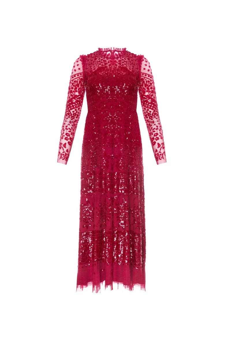 Aurora Long Sleeve Ballerina Midi Dress, Alternate, color, Cherry Red