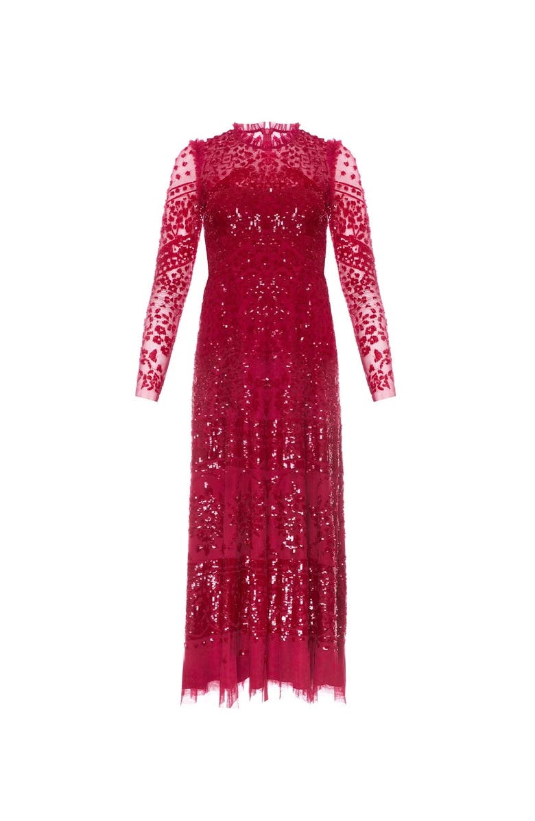 Needle & Thread Aurora Long Sleeve Ballerina Midi Dress, Alternate, color, Cherry Red