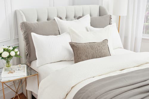 Elisabeth York Avon Embroidered Tone On Tone Cotton Velvet Decorative Throw Pillow In Brown