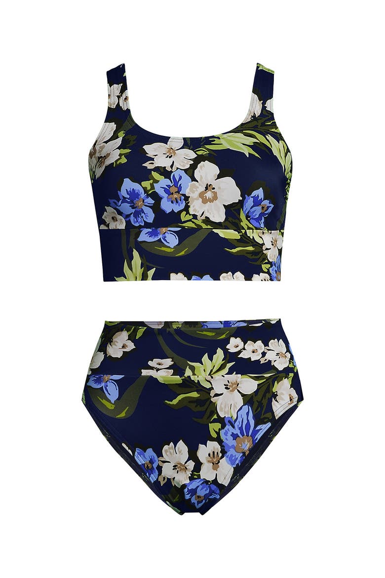 Tugless Tankini Top and High Waisted Bottom Swimsuit Set, Alternate, color, Deep Sea/Blue Floral Tropic