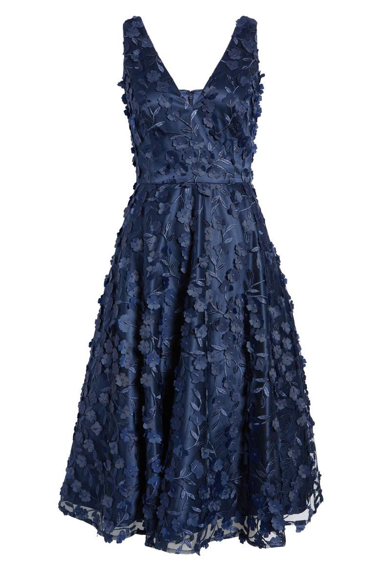 3D Appliqué Fit & Flare Cocktail Dress, Alternate, color, NAVY