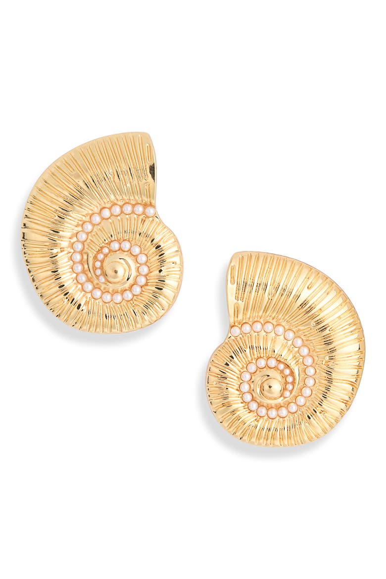 Faux Pearl Conch Stud Earring, Main, color, GOLD/ PEARL