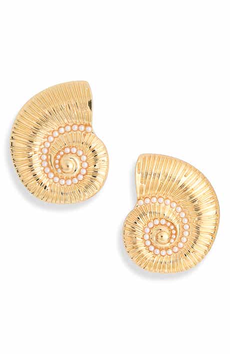 Faux Pearl Conch Stud Earring