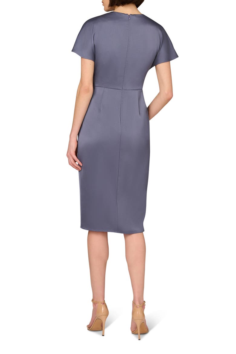 Pleat Front Crepe Back Satin Cocktail Dress, Alternate, color, STORMY SKY