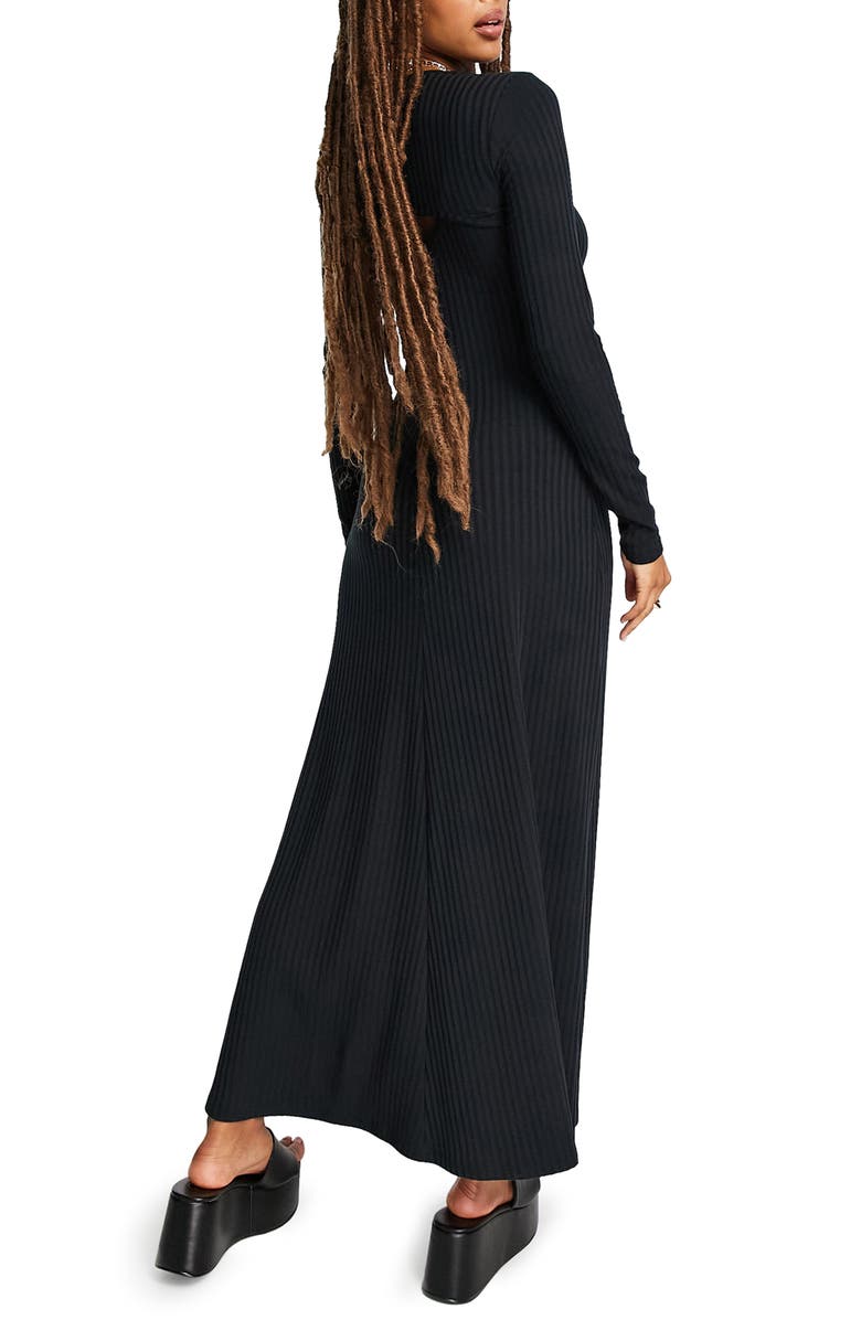 Topshop Long Sleeve Overlay Ribbed Maxi Dress, Alternate, color, 