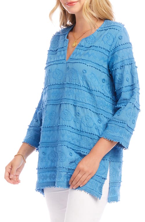 Karen Kane Embroidered Circle Trim Tunic Top In Blue