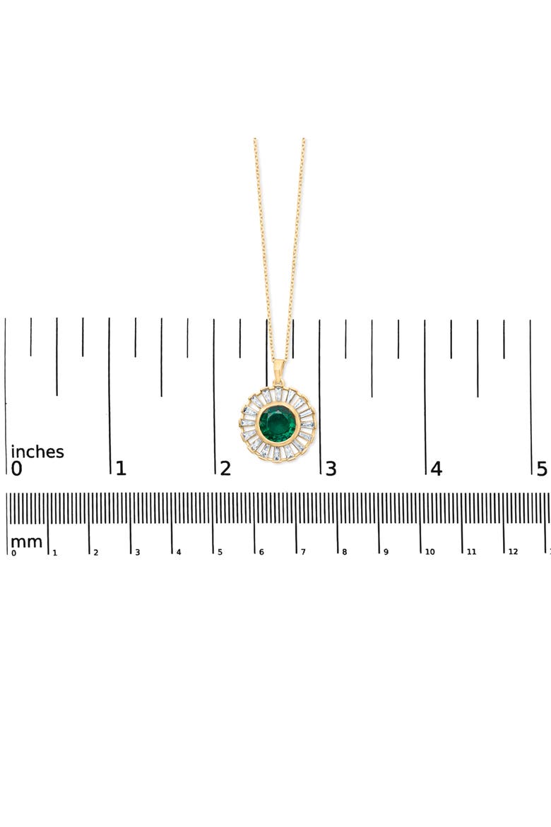 14K Yellow Gold Plated Sterling Silver Lab Grown Emerald and Baguette Diamond Sunburst Medallion Pendant Necklace, Alternate, color, Yellow Gold over Silver