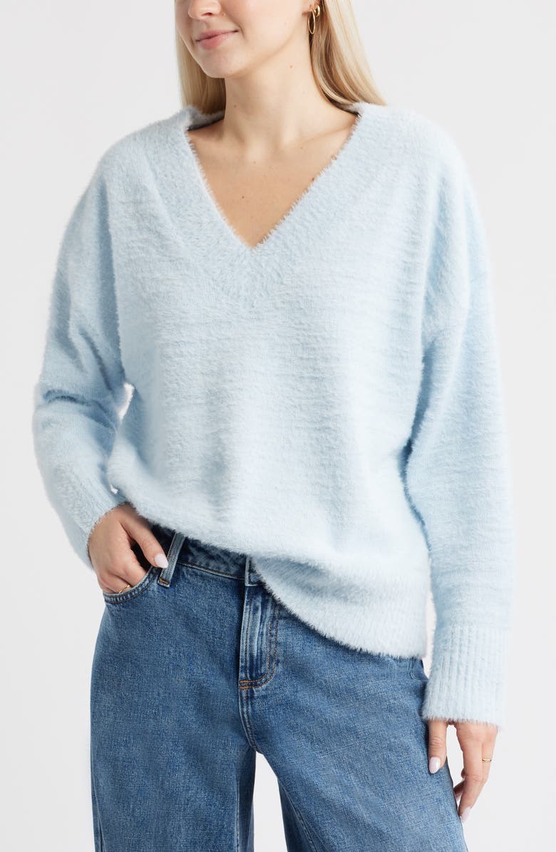 BP. Fuzzy V-Neck Sweater, Main, color, Blue Skyride