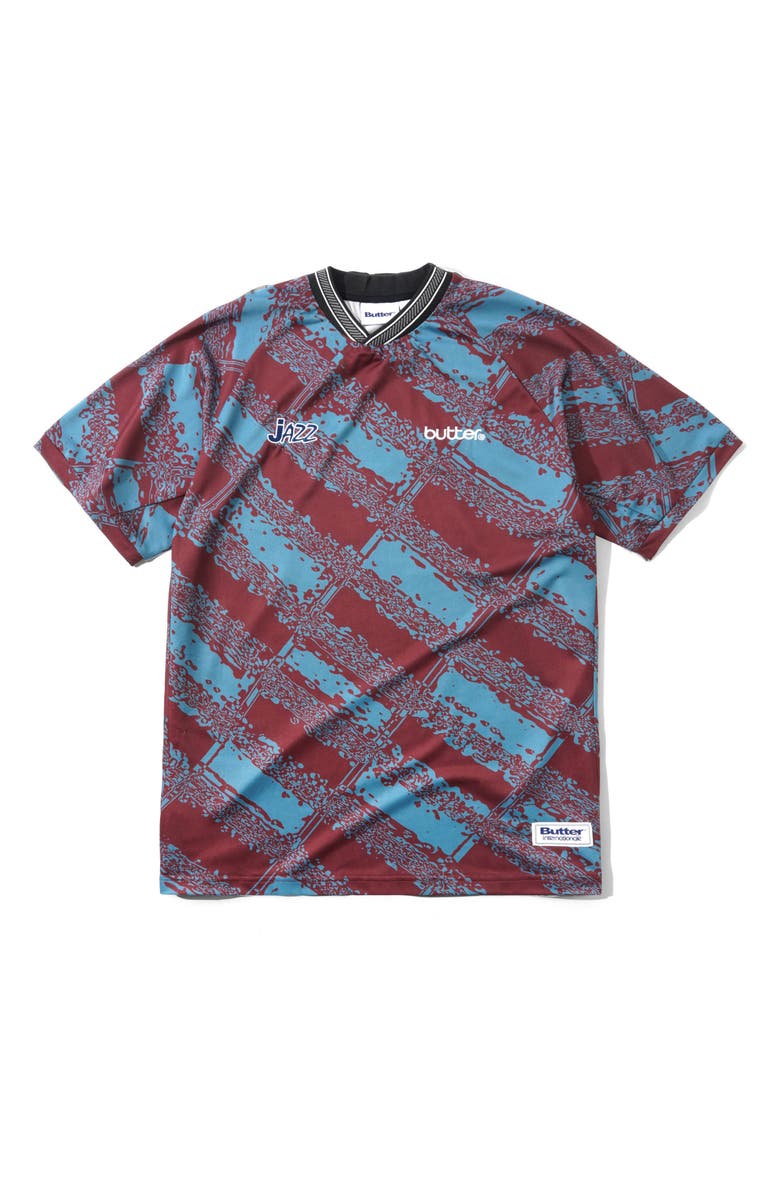 Butter Goods Jazz Logo Soccer Jersey, Main, color, Cordovan