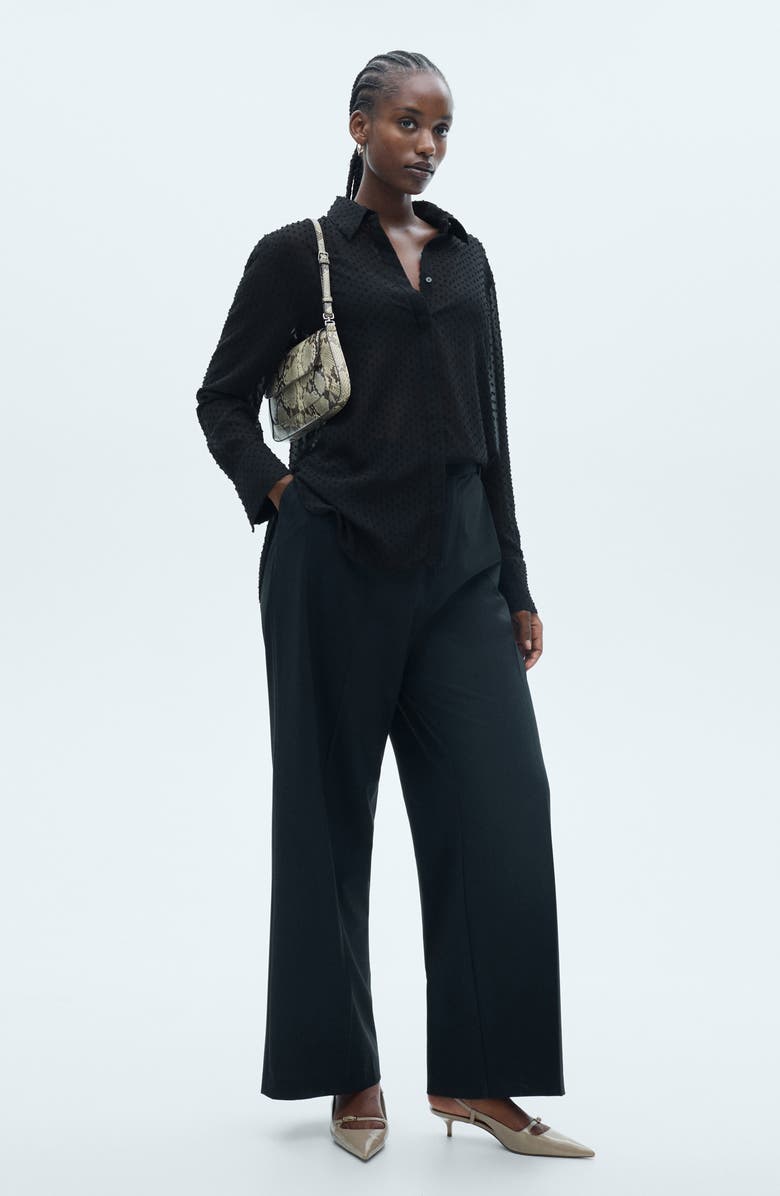 MANGO Plumeti Clip Dot Button-Up Shirt, Alternate, color, Black