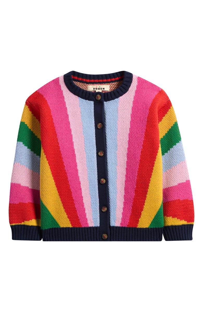 Mini Boden Kids' Rainbow Cotton & Wool Blend Jacquard Cardigan, Main, color, Multi Rainbow