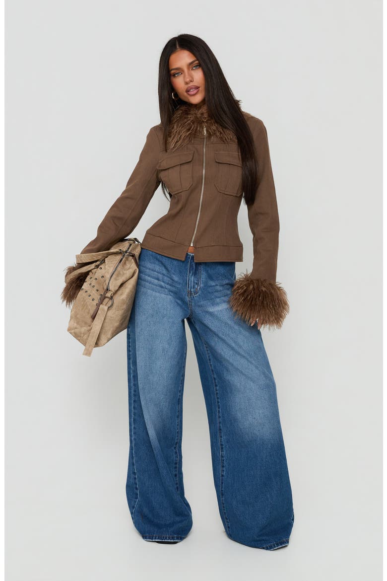Nindie Faux Fur Contrast Jacket, Alternate, color, CHOCOLATE