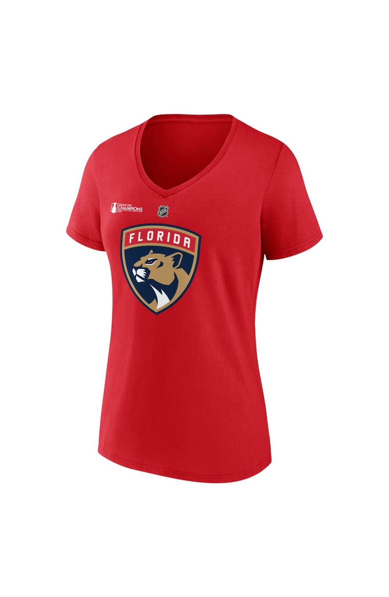 FANATICS Women's Fanatics Matthew Tkachuk Red Florida Panthers 2025 Stanley Cup Champions Authentic Stack Name & Number V-Neck T-Shirt, Alternate, color, 