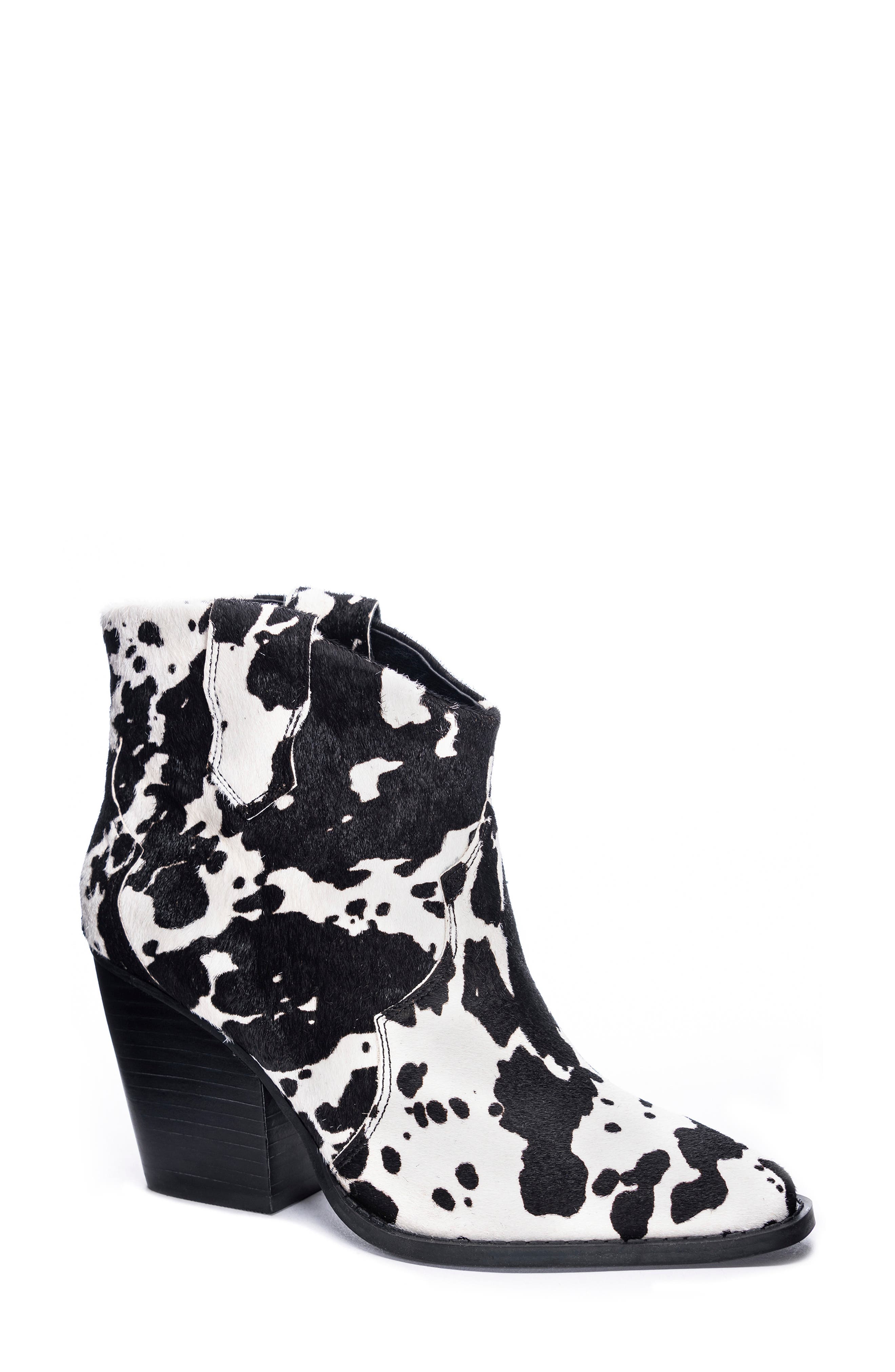 Chinese Laundry Bonnie Bootie, Main, color, Black/ White Cow Print