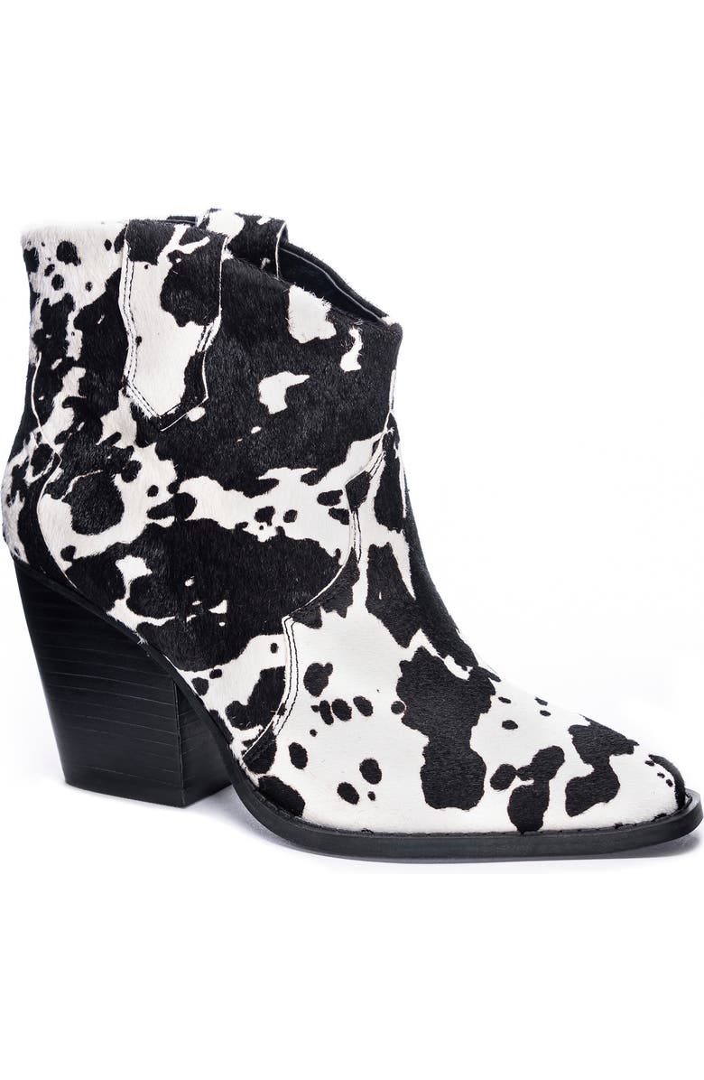 Chinese Laundry Bonnie Bootie, Main, color, Black/ White Cow Print