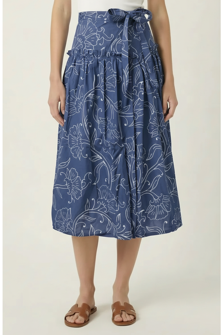 Floral Print Wrap Midi Skirt, Main, color, Navy Blue