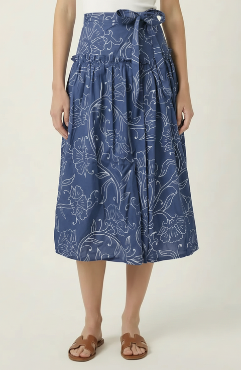 Floral Print Wrap Midi Skirt