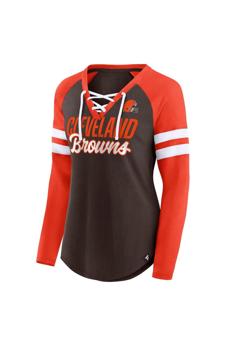 FANATICS Women's Fanatics Branded Brown/Orange Cleveland Browns True to Form Raglan Lace-Up V-Neck Long Sleeve T-Shirt, Alternate, color,