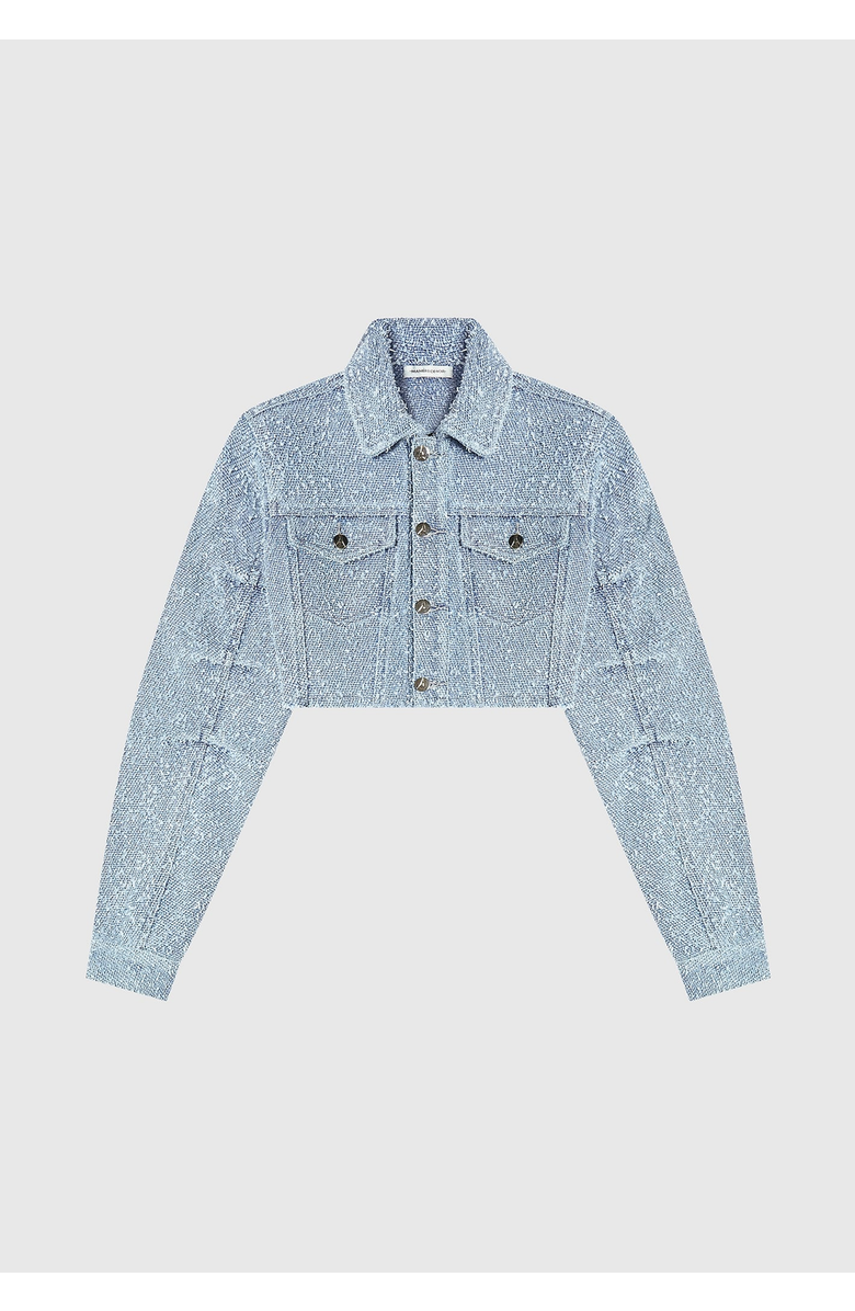 Manière De Voir Catherine Cropped Boucle Denim Jacket, Alternate, color, Mid Blue