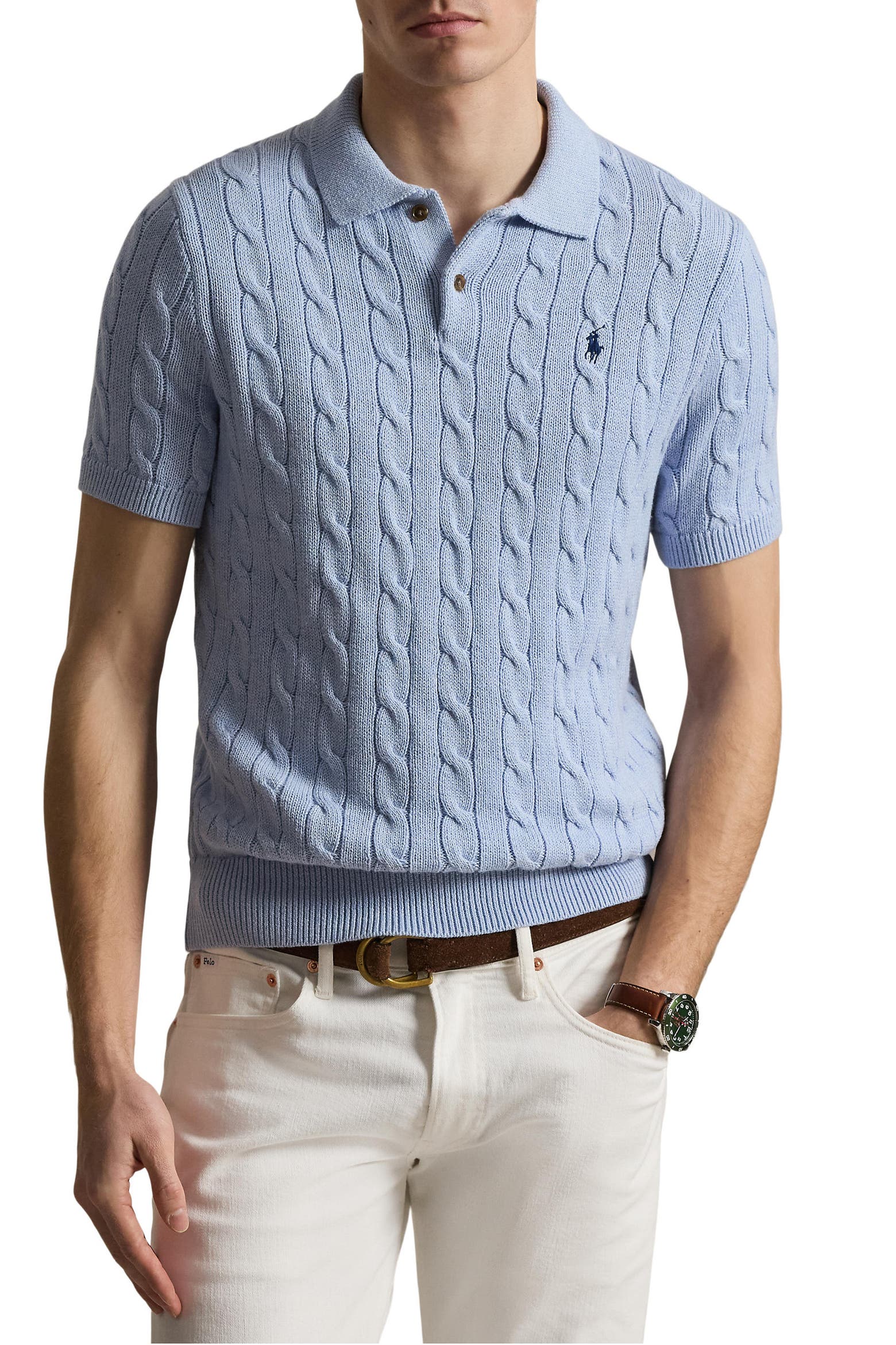 Cable-Knit Cotton Polo Sweater